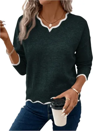 SOLY HUX Women's Long Sleeve Sweaters V Neck Knitted Sweater Tops Loose Jumper Pullover Fall Outfits