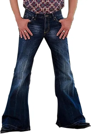 SOMTHRON Men's Vintage Bell Bottom Jean Pants Relaxed Fit Classic 60s 70s Disco Retro Flared Denim Trousers
