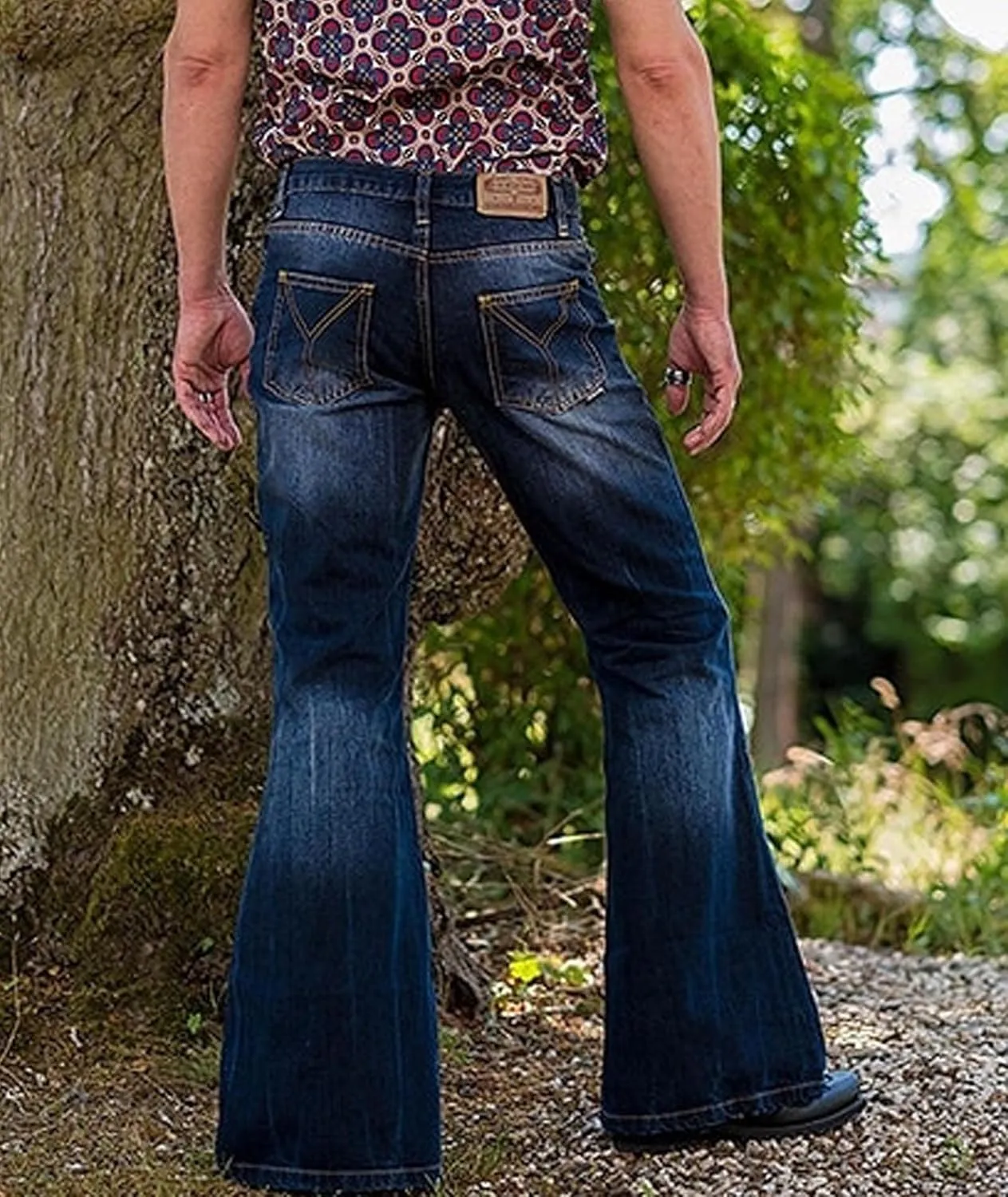 SOMTHRON Men's Vintage Bell Bottom Jean Pants Relaxed Fit Classic 60s 70s Disco Retro Flared Denim Trousers