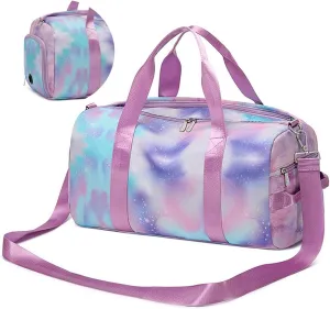 Sports Duffle Bag Dance Bag Gym Bag with Separate Dry Wet Pocket with Shoe Pouch and Air Hole Weekender Bags for Women Girls Travel Foldable Bag