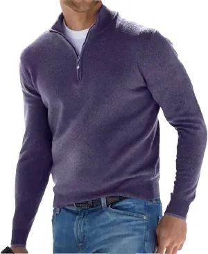 Spring and Autumn Men's Half Zipper V-Neck Knitwear Solid Casual Classics Pullover Sweater