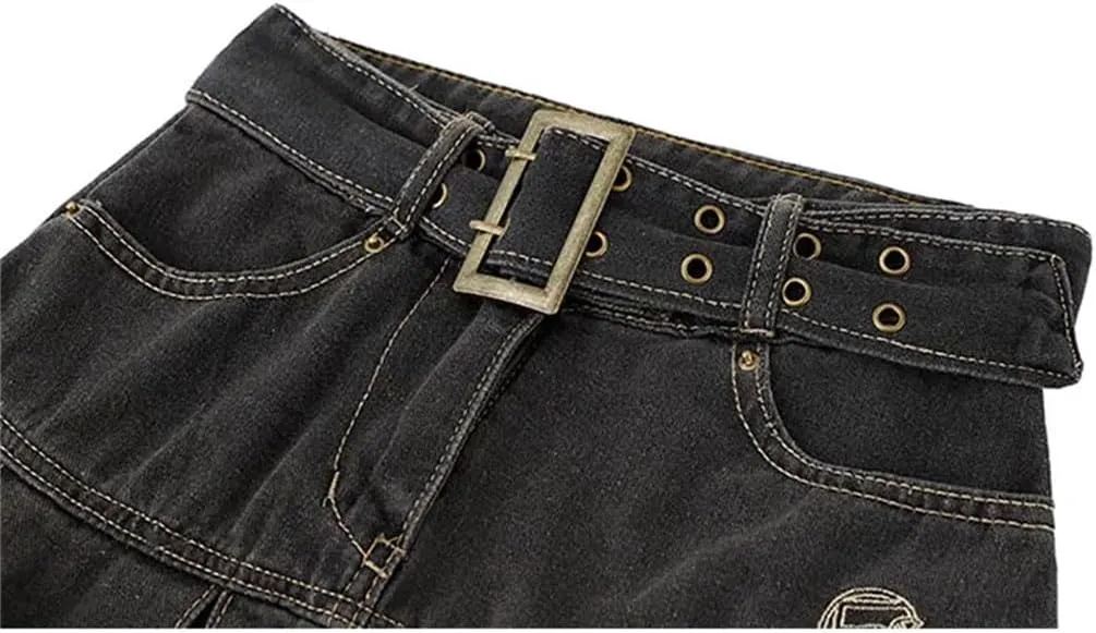 Spring High Waist Denim Mini Pleated Skirt Vintage Casual Ladies A-Line Short Skirts