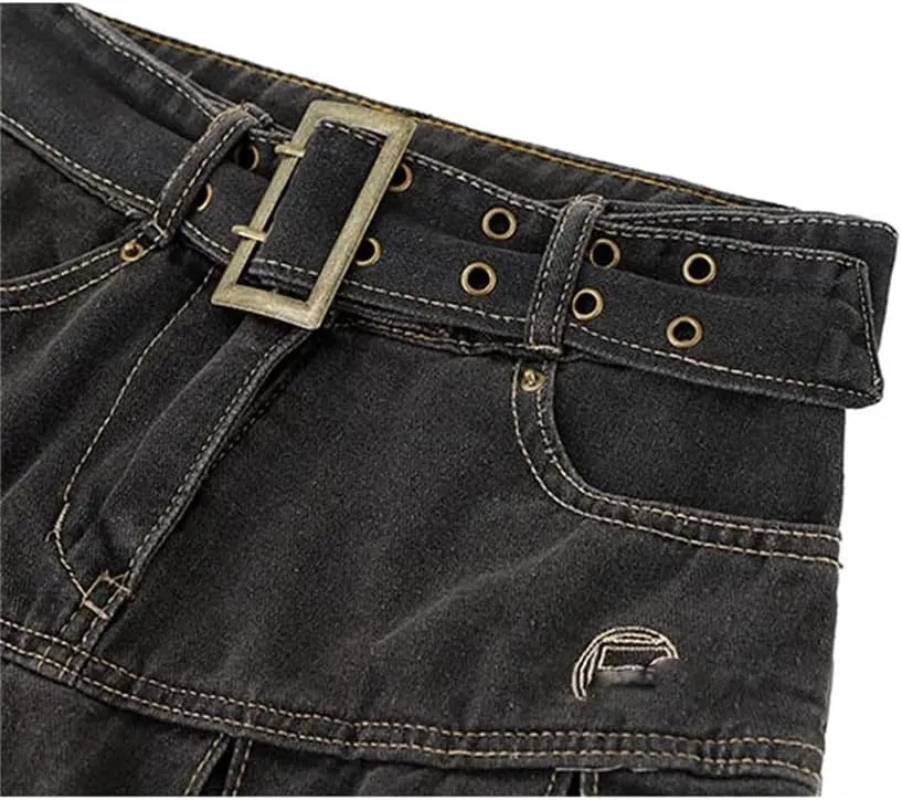 Spring High Waist Denim Mini Pleated Skirt Vintage Casual Ladies A-Line Short Skirts