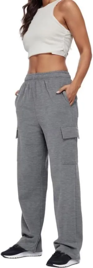 Sweat Pants for Womens Soft Wide Leg Pants Warm High Waisted Yoga Joggers Fashion Y2K Lounge Trousers with Pockets