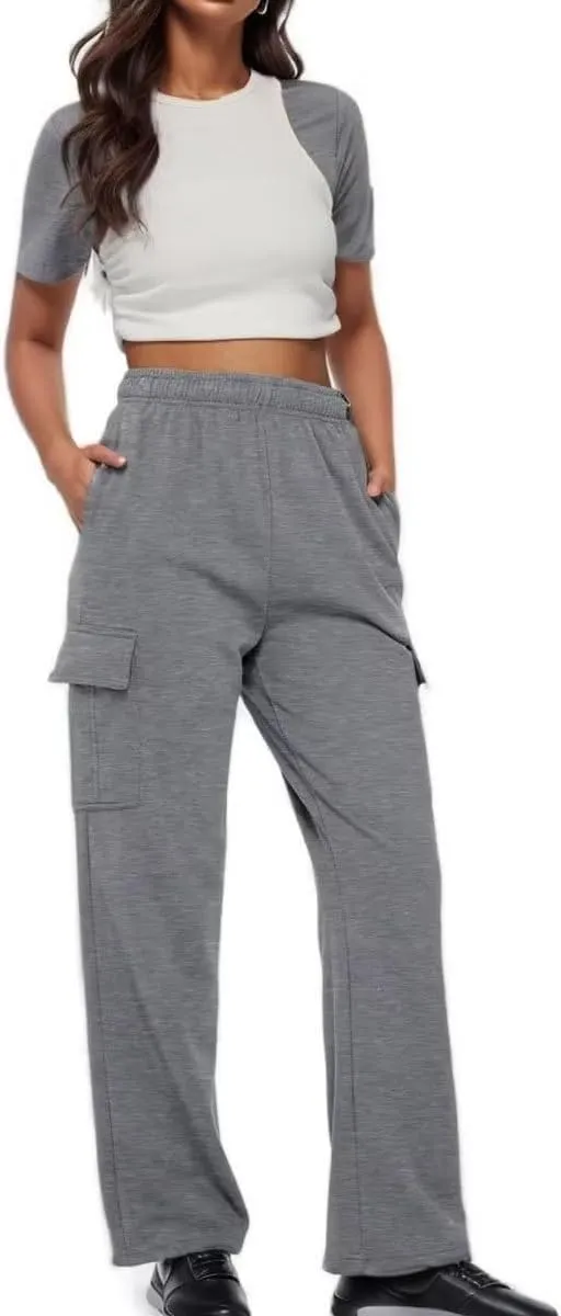 Sweat Pants for Womens Soft Wide Leg Pants Warm High Waisted Yoga Joggers Fashion Y2K Lounge Trousers with Pockets