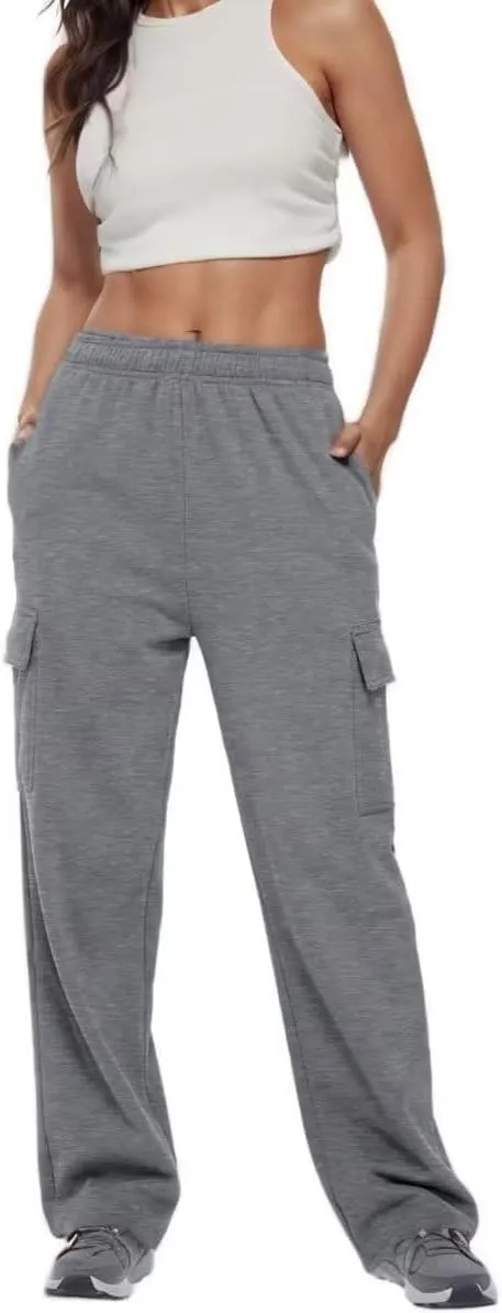 Sweat Pants for Womens Soft Wide Leg Pants Warm High Waisted Yoga Joggers Fashion Y2K Lounge Trousers with Pockets