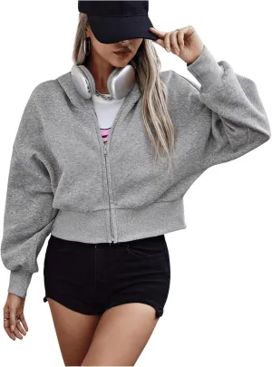 SweatyRocks Women's Oversized Zip Up Hoodies Solid Color Long Sleeve Sweatshirts with Pockets