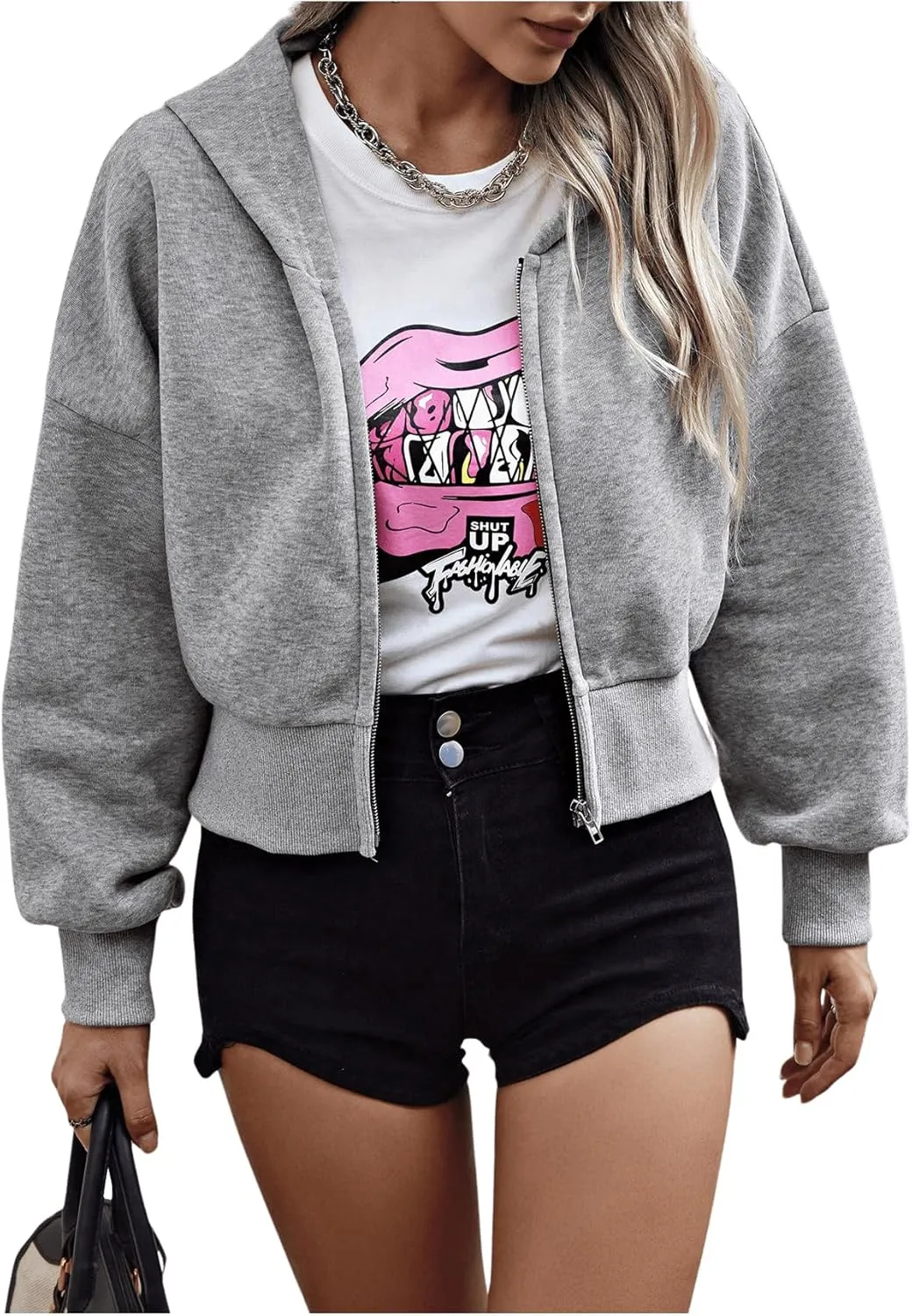 SweatyRocks Women's Oversized Zip Up Hoodies Solid Color Long Sleeve Sweatshirts with Pockets