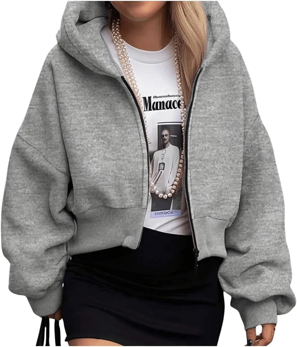 SweatyRocks Women's Oversized Zip Up Hoodies Solid Color Long Sleeve Sweatshirts with Pockets
