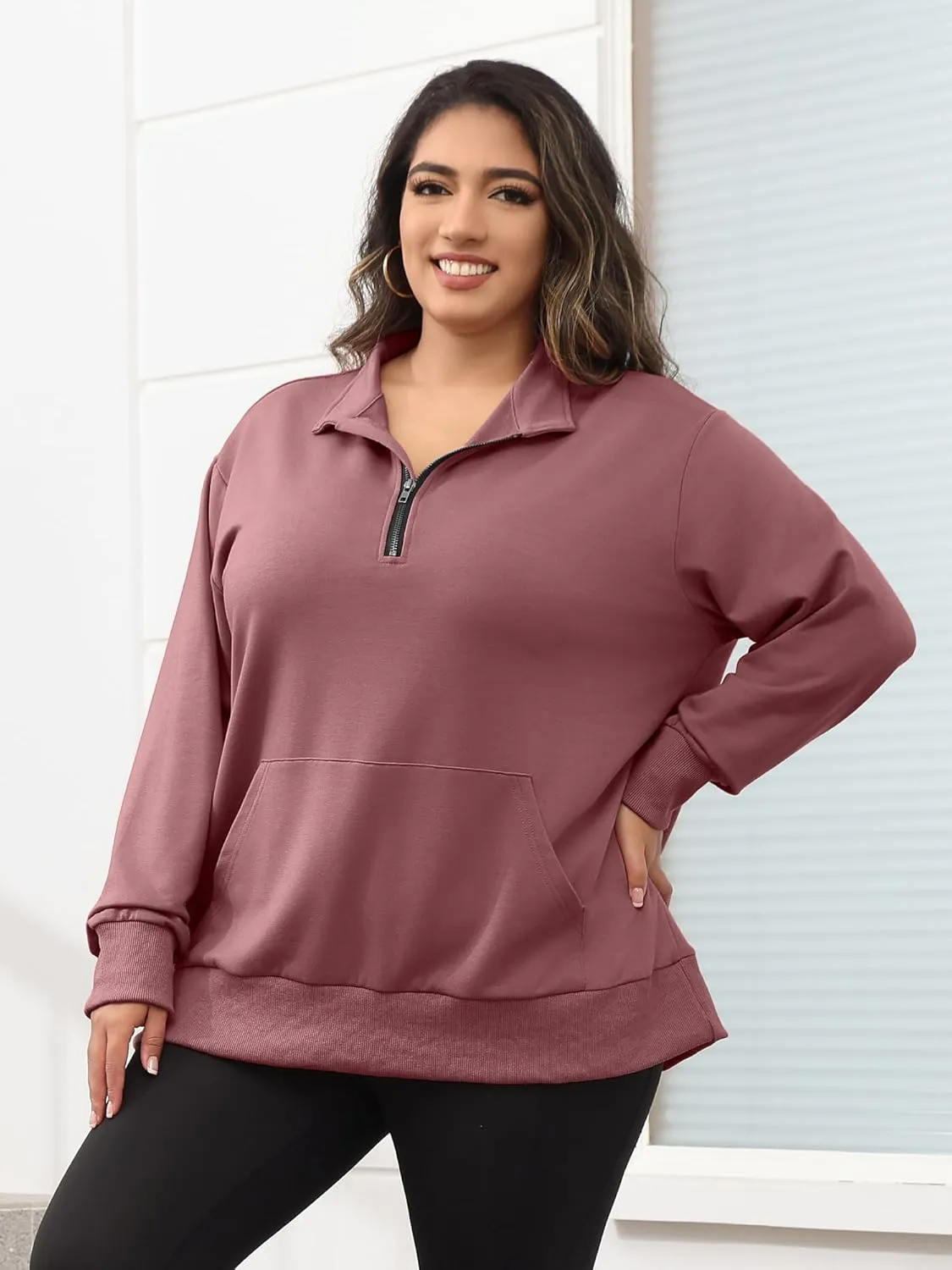 TAKEYAL Plus Size Sweatshirts for Women Pockets Half Zip Pullover Long Sleeve Oversized Drop Shoulder Y2K Clothes