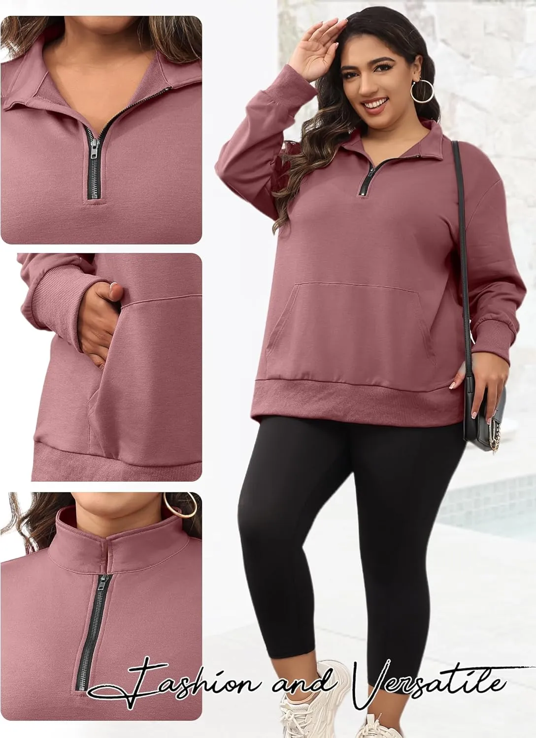 TAKEYAL Plus Size Sweatshirts for Women Pockets Half Zip Pullover Long Sleeve Oversized Drop Shoulder Y2K Clothes