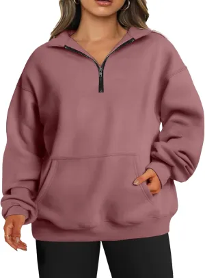 TAKEYAL Plus Size Sweatshirts for Women Pockets Half Zip Pullover Long Sleeve Oversized Drop Shoulder Y2K Clothes