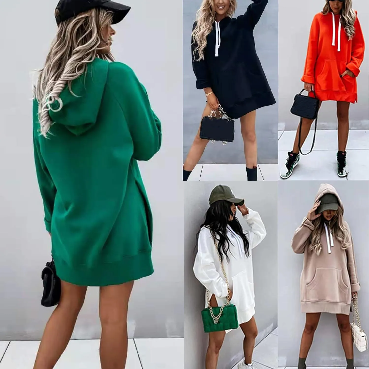 The Warmy Oversized Hoodie Dress Women, Hoodie Dress for Women with Pockets Side Splits Sweatshirts Pullover(Khaki,Small)