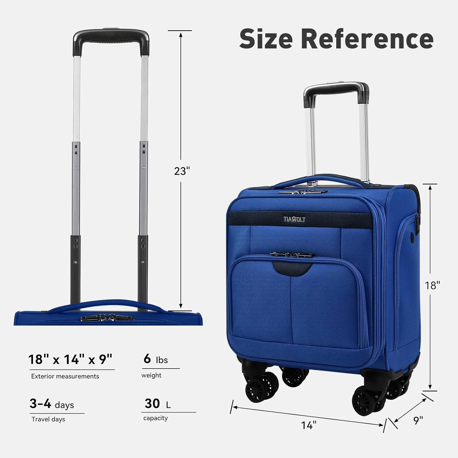 TIAWOLT 16 Inch Underseat Carry On Luggage Suitcase with Spinner Wheels Softside Lightweight Suitcases, Blue, Underseat 16-Inch, Softside Underseat Carry-on Luggage With Spinner Wheel