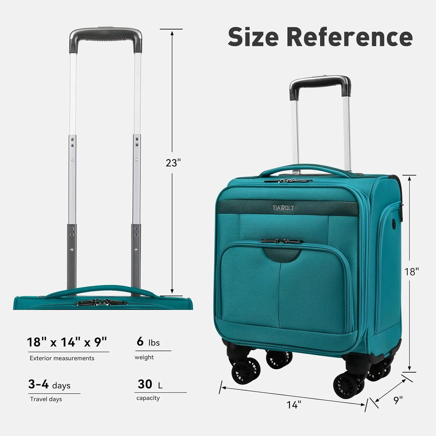 TIAWOLT 16 Inch Underseat Carry On Luggage Suitcase with Spinner Wheels Softside Lightweight Suitcases, Green, Underseat 16-Inch, Softside Underseat Carry-on Luggage With Spinner Wheel