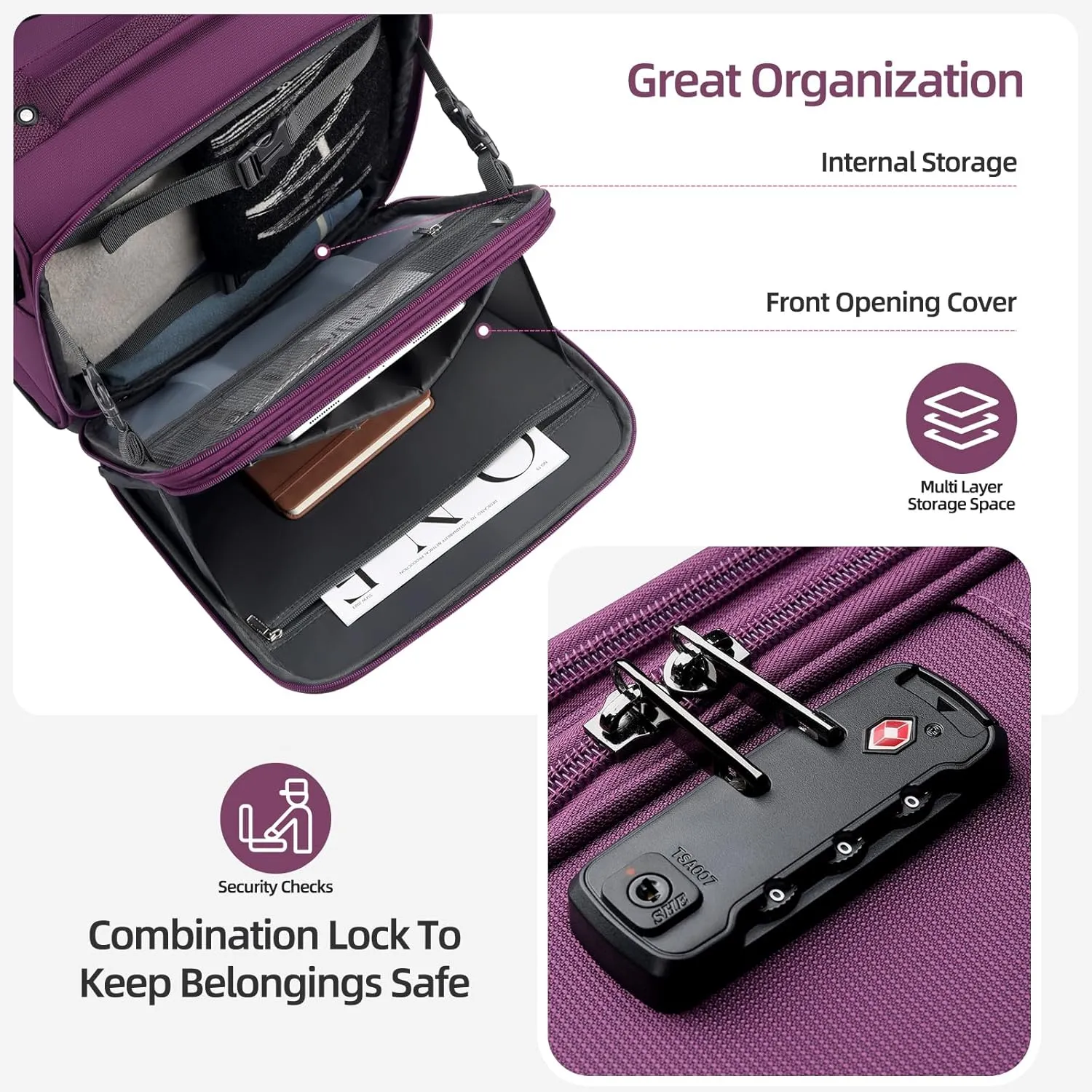 TIAWOLT 16 Inch Underseat Carry On Luggage Suitcase with Spinner Wheels Softside Lightweight Suitcases, Purple, Underseat 16-Inch, Softside Underseat Carry-on Luggage With Spinner Wheel