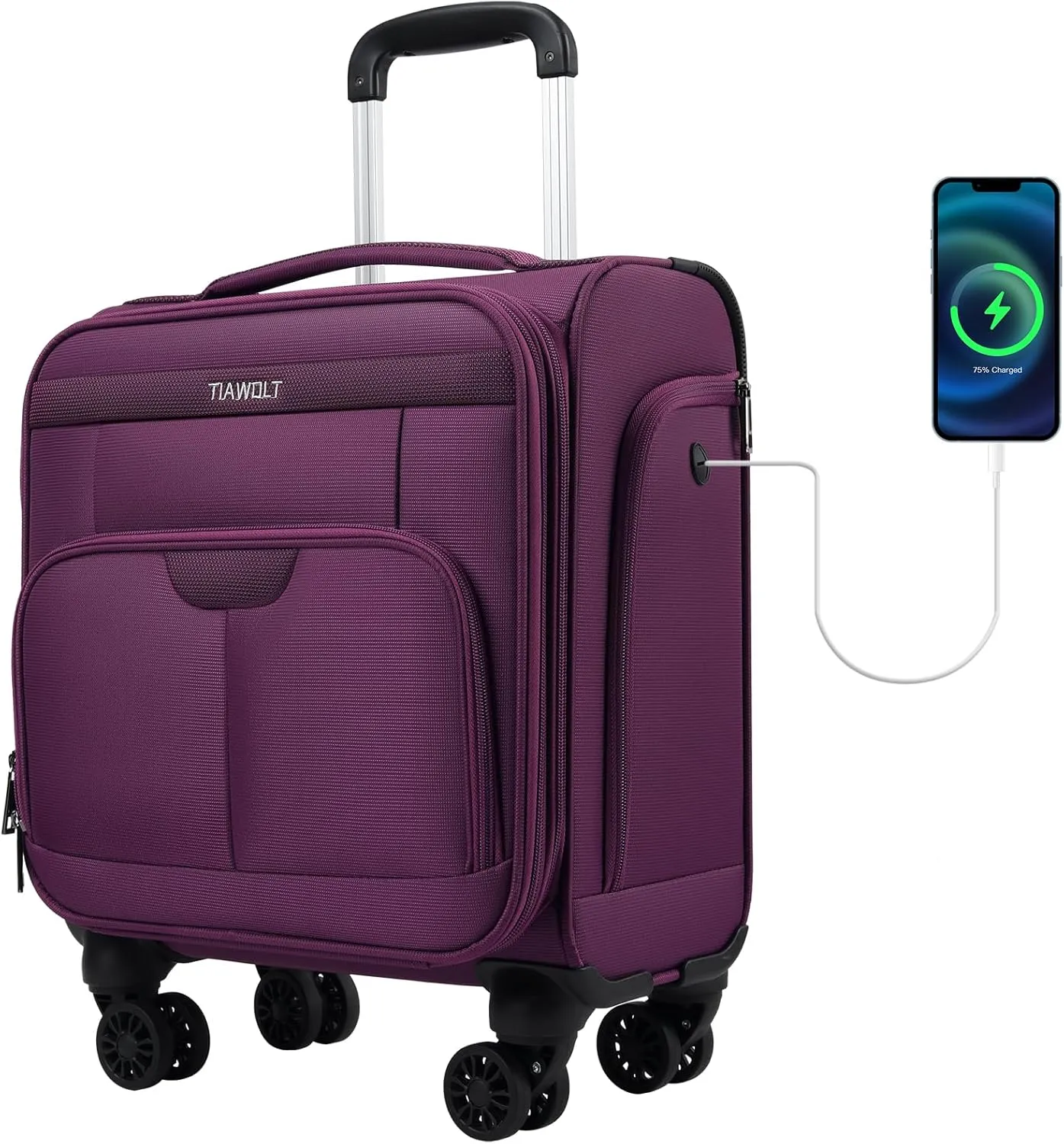 TIAWOLT 16 Inch Underseat Carry On Luggage Suitcase with Spinner Wheels Softside Lightweight Suitcases, Purple, Underseat 16-Inch, Softside Underseat Carry-on Luggage With Spinner Wheel