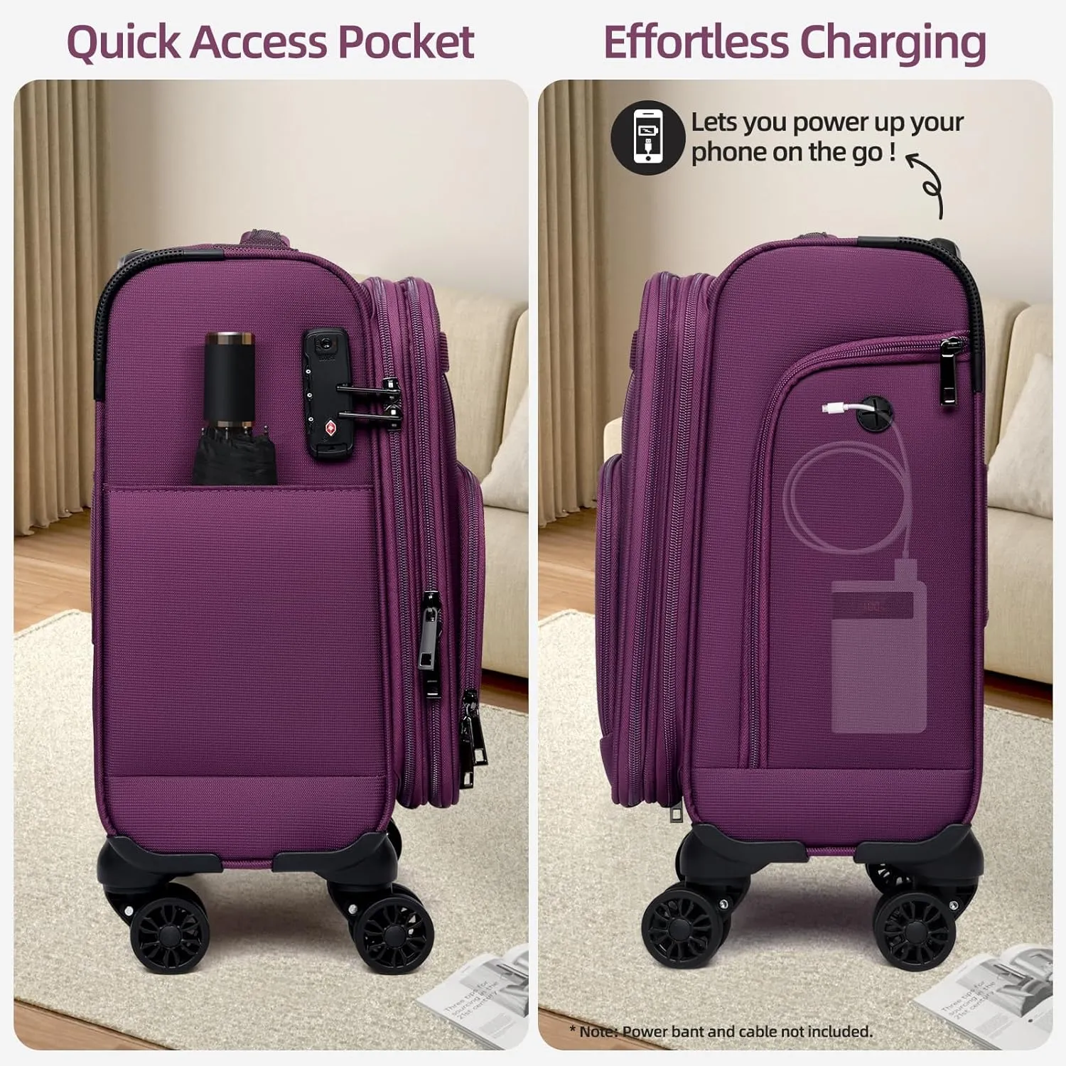 TIAWOLT 16 Inch Underseat Carry On Luggage Suitcase with Spinner Wheels Softside Lightweight Suitcases, Purple, Underseat 16-Inch, Softside Underseat Carry-on Luggage With Spinner Wheel