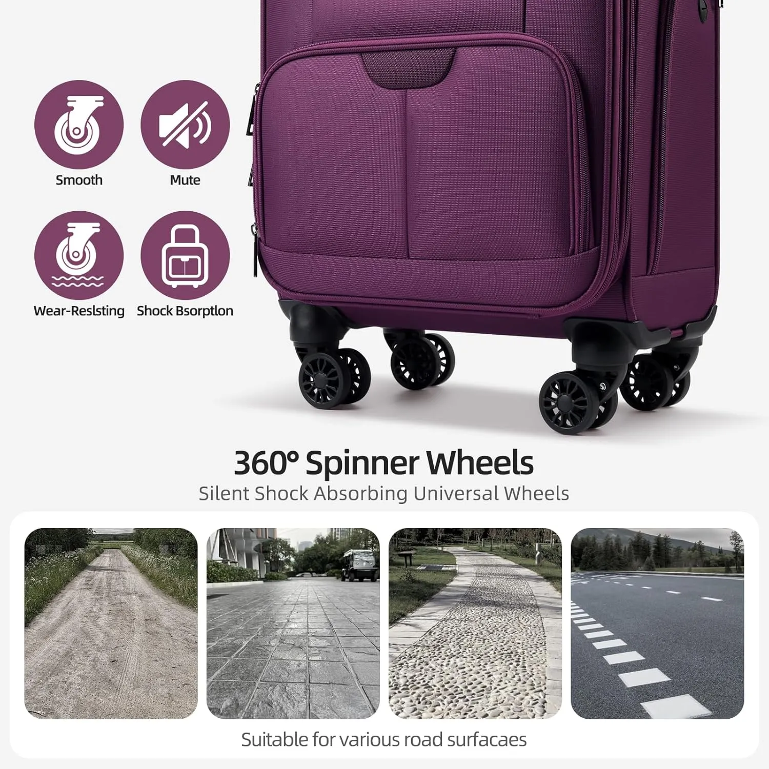 TIAWOLT 16 Inch Underseat Carry On Luggage Suitcase with Spinner Wheels Softside Lightweight Suitcases, Purple, Underseat 16-Inch, Softside Underseat Carry-on Luggage With Spinner Wheel