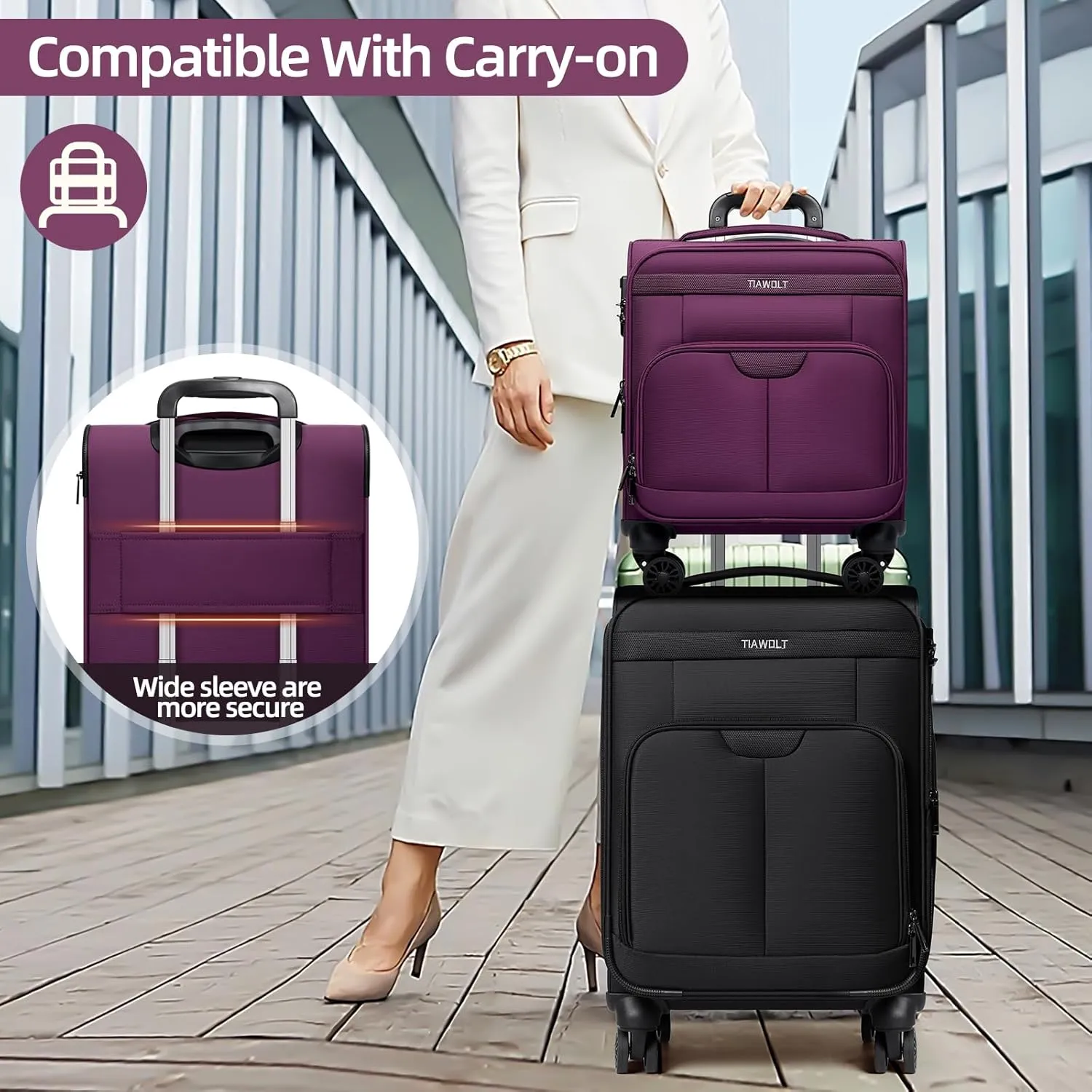 TIAWOLT 16 Inch Underseat Carry On Luggage Suitcase with Spinner Wheels Softside Lightweight Suitcases, Purple, Underseat 16-Inch, Softside Underseat Carry-on Luggage With Spinner Wheel