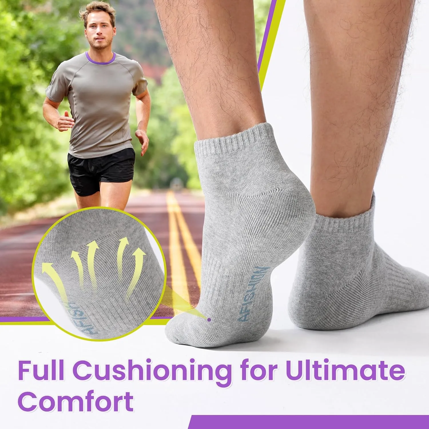 Unisex Athletic Running Socks, Anti Odour, Low Cut, No Show, 6 Pairs, Grey