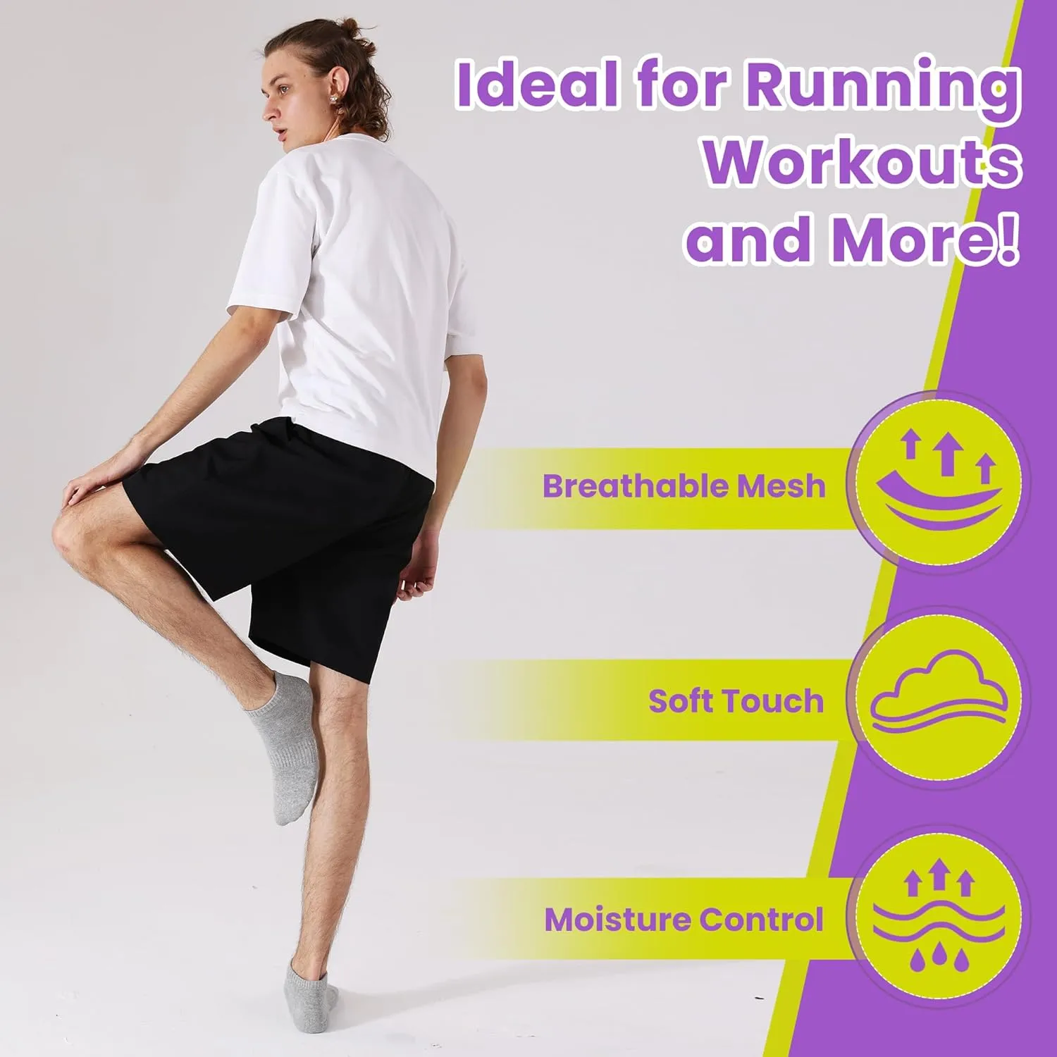 Unisex Athletic Running Socks, Anti Odour, Low Cut, No Show, 6 Pairs, Grey