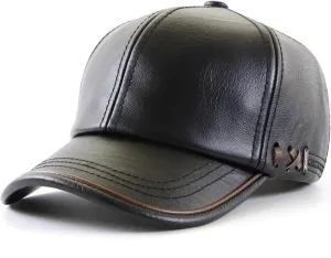 Unisex Baseball Cap Leather Hat Outdoor Sports Hat Dad Cap for Men Women Black Vintage Leather Patch Trucker Hat