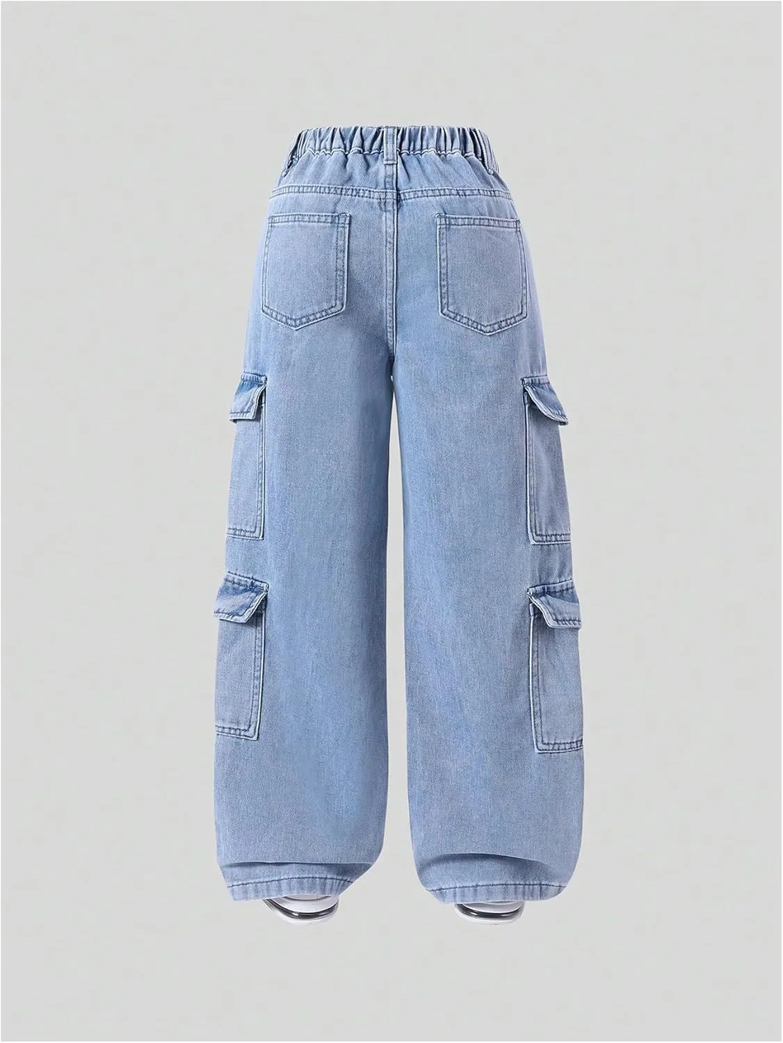 Verdusa Girl's Y2K Camo Cargo Pants Loose Straight Leg Denim Pants with Pockets