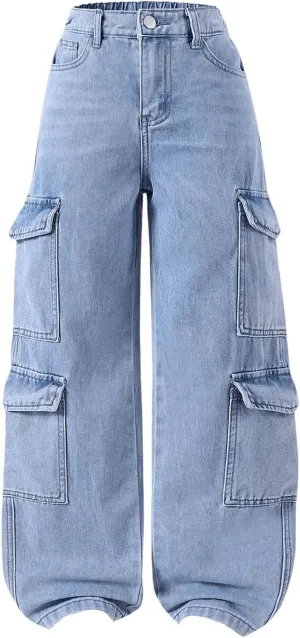 Verdusa Girl's Y2K Camo Cargo Pants Loose Straight Leg Denim Pants with Pockets