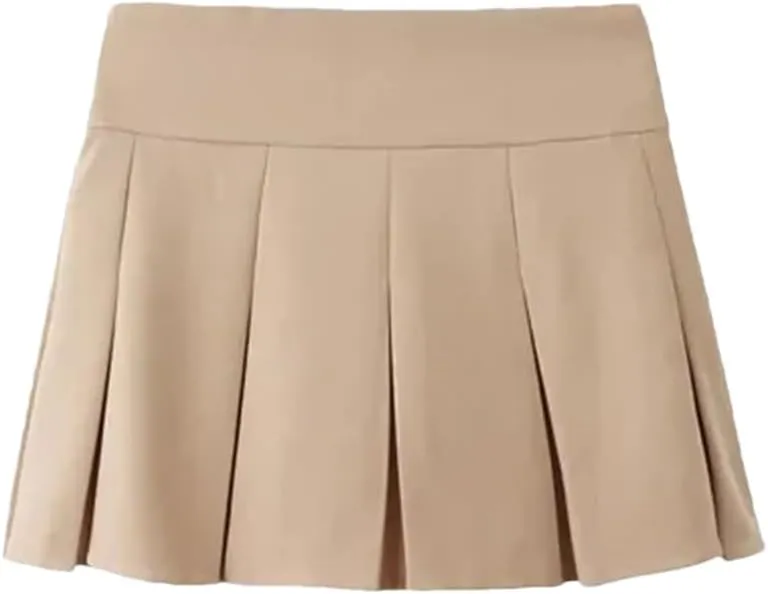 Vintage Brown Mini Skirts High Waist Women Pleated Skirt