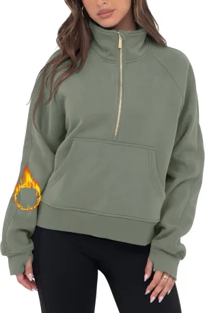 VIUTIL Womens Half Zip Sweatshirt Fleece Cropped Pullover with Thumb Hole Fall Trendy Clothes 2025