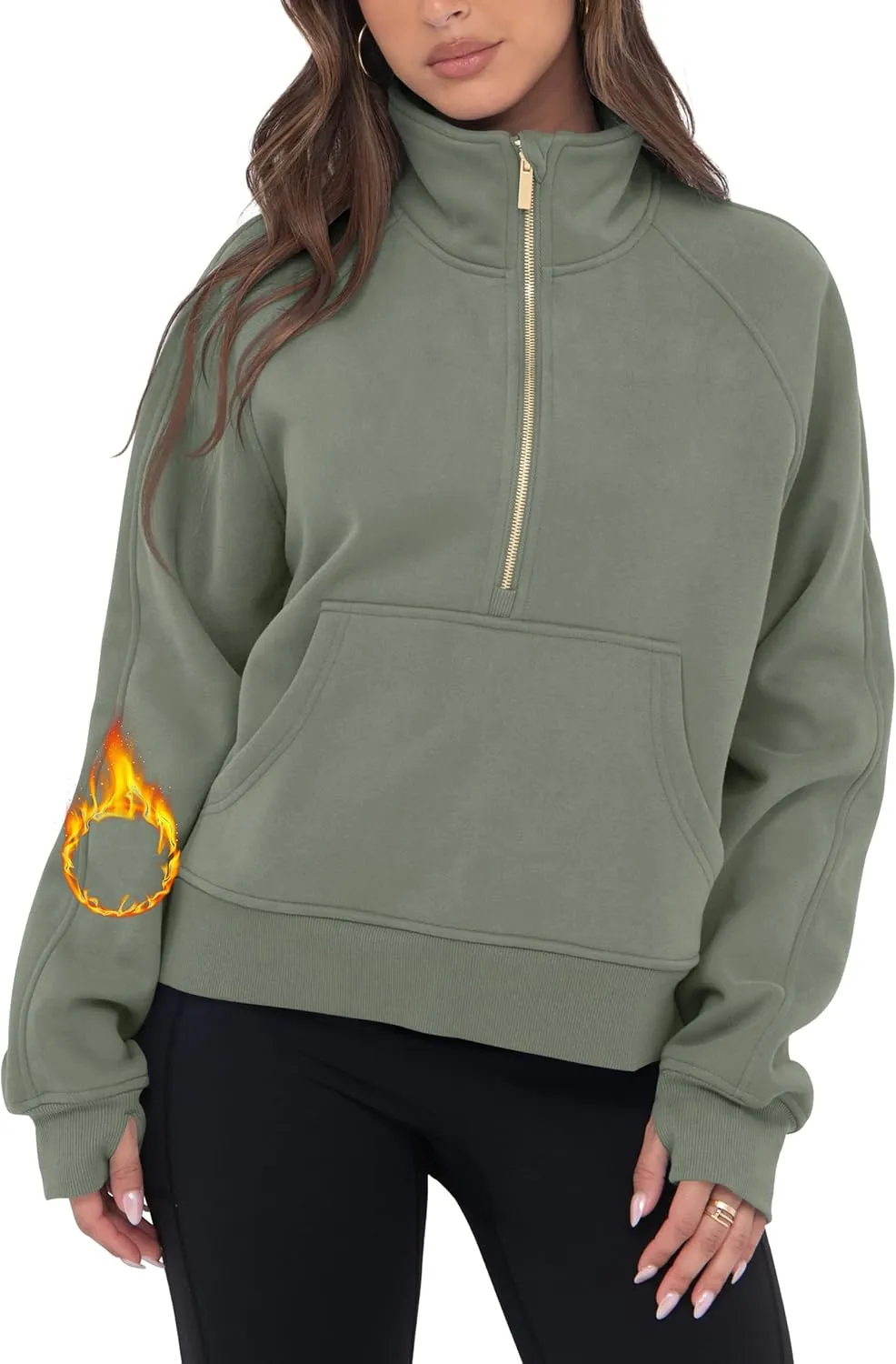 VIUTIL Womens Half Zip Sweatshirt Fleece Cropped Pullover with Thumb Hole Fall Trendy Clothes 2025