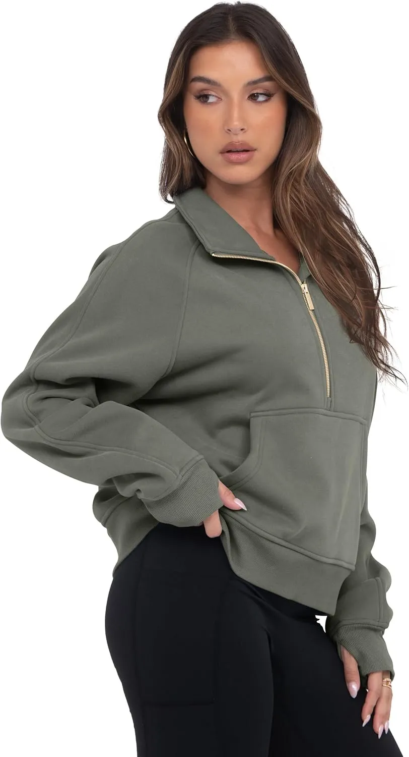 VIUTIL Womens Half Zip Sweatshirt Fleece Cropped Pullover with Thumb Hole Fall Trendy Clothes 2025