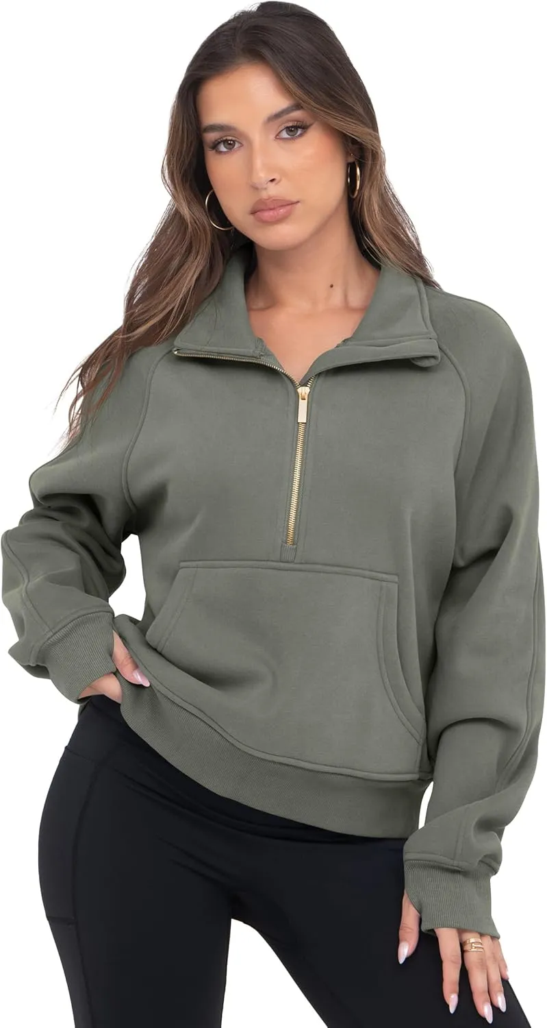 VIUTIL Womens Half Zip Sweatshirt Fleece Cropped Pullover with Thumb Hole Fall Trendy Clothes 2025