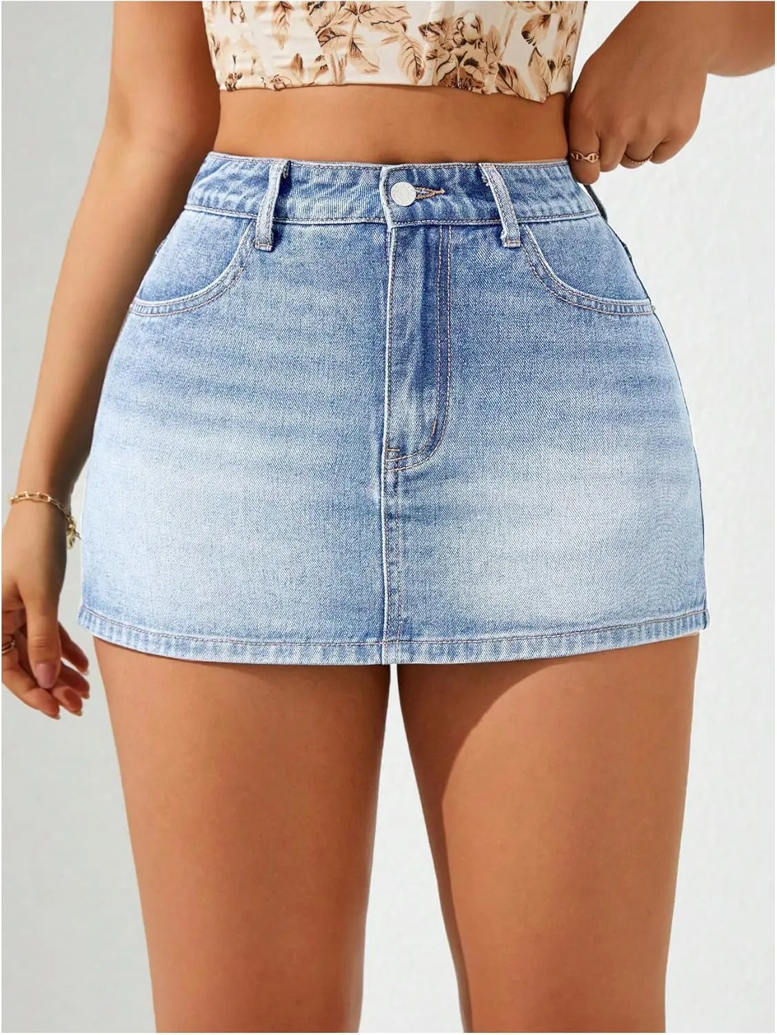 WDIRARA Women's High Waisted Mini Denim Skorts Jean Skirt Shorts with Pockets
