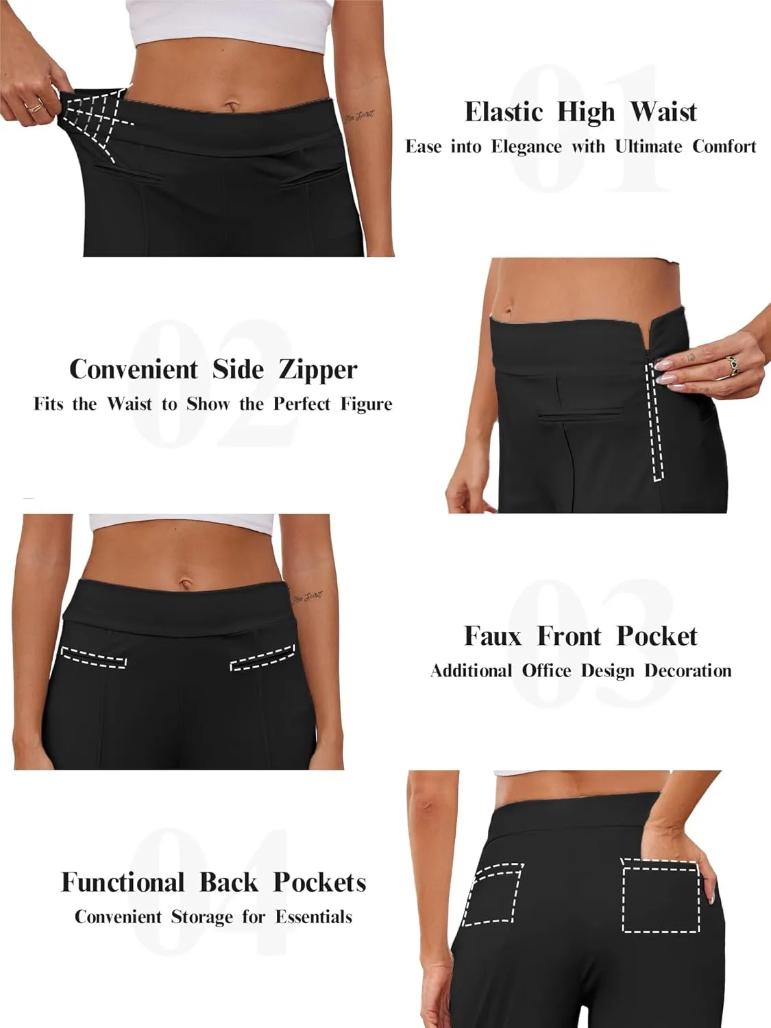 Wide Leg Pants Woman High Elastic Waisted Pant with Pockets Casual Business Work Dress Trousers with Side Zipper
