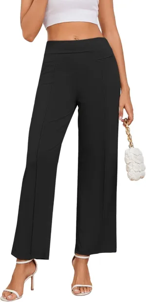 Wide Leg Pants Woman High Elastic Waisted Pant with Pockets Casual Business Work Dress Trousers with Side Zipper