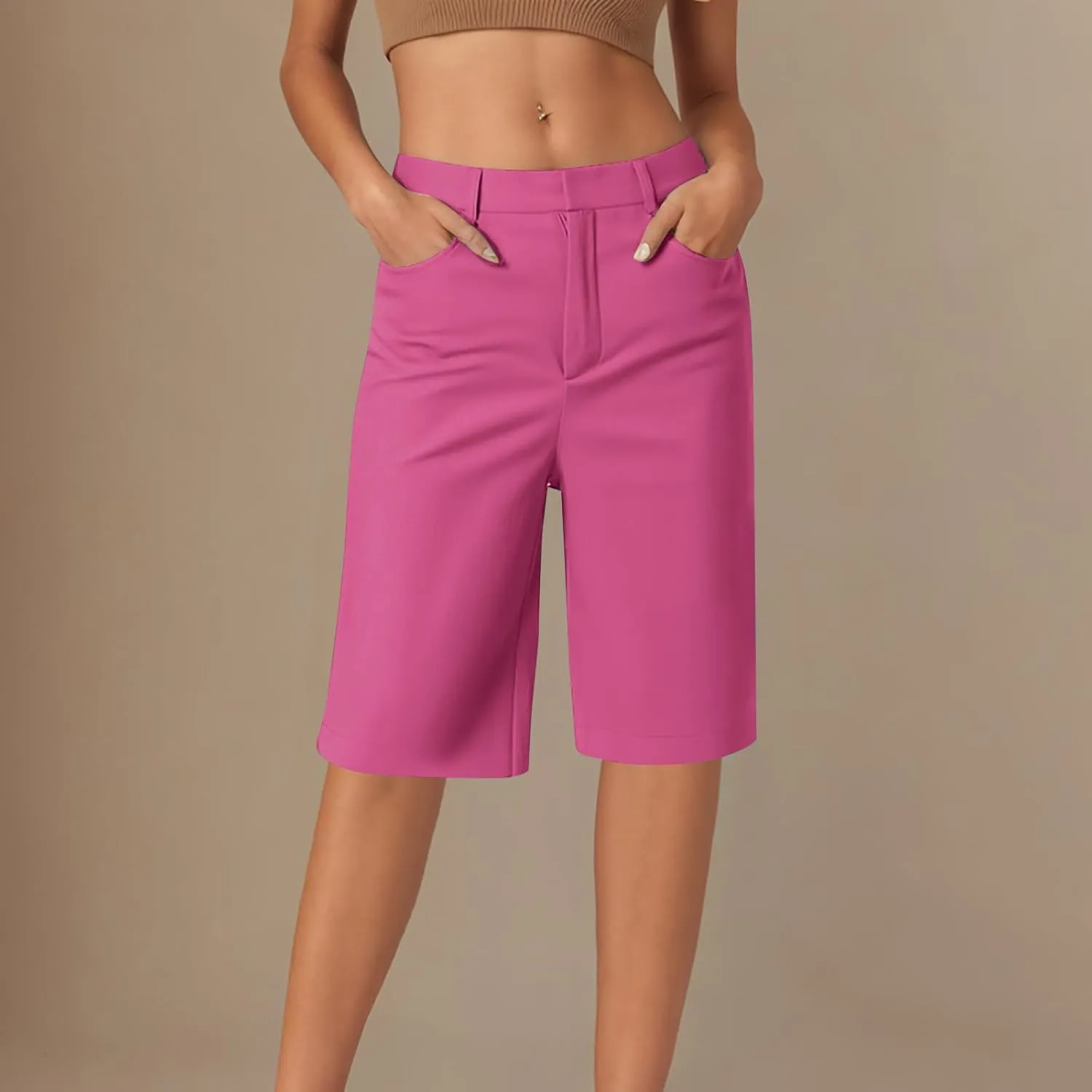 Wkishenl Women's Bermuda Shorts Trendy 2025 Casual Summer Knee Length Short High Waisted Straight Leg Hiking Vacation Outfits