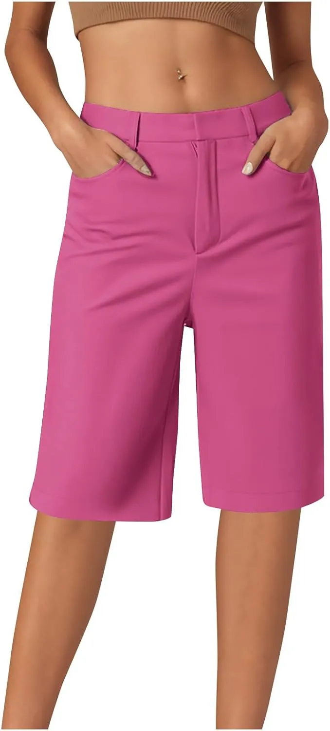 Wkishenl Women's Bermuda Shorts Trendy 2025 Casual Summer Knee Length Short High Waisted Straight Leg Hiking Vacation Outfits