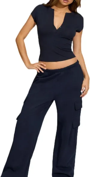 Women Deep V Neck Low Cut Tops Casual Summer Short Sleeve T-Shirts Tees