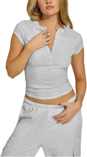 Women Deep V Neck Low Cut Tops Casual Summer Short Sleeve T-Shirts Tees