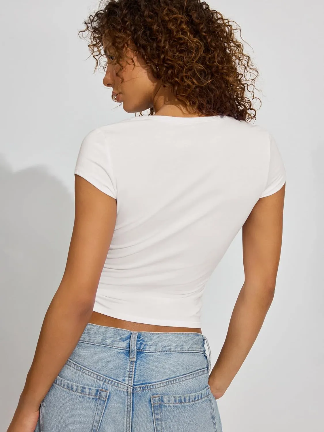 Women Deep V Neck Low Cut Tops Casual Summer Short Sleeve T-Shirts Tees