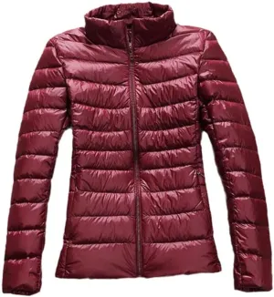 Women Duck Down Jackets Winter Ultralight Hooded Women Down Coat Portable Short Parkas Puffer Overcoat Burgundy stand XL
