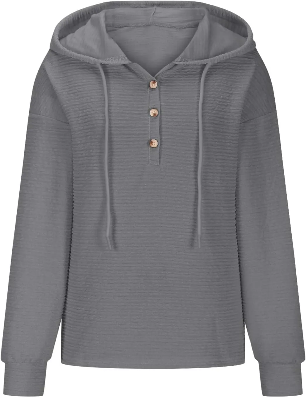 Women Fall Long Sleeve Casual Button V Neck Hoodies Oversized Sweatshirt Hooded Durable Breathable Basic Pullover