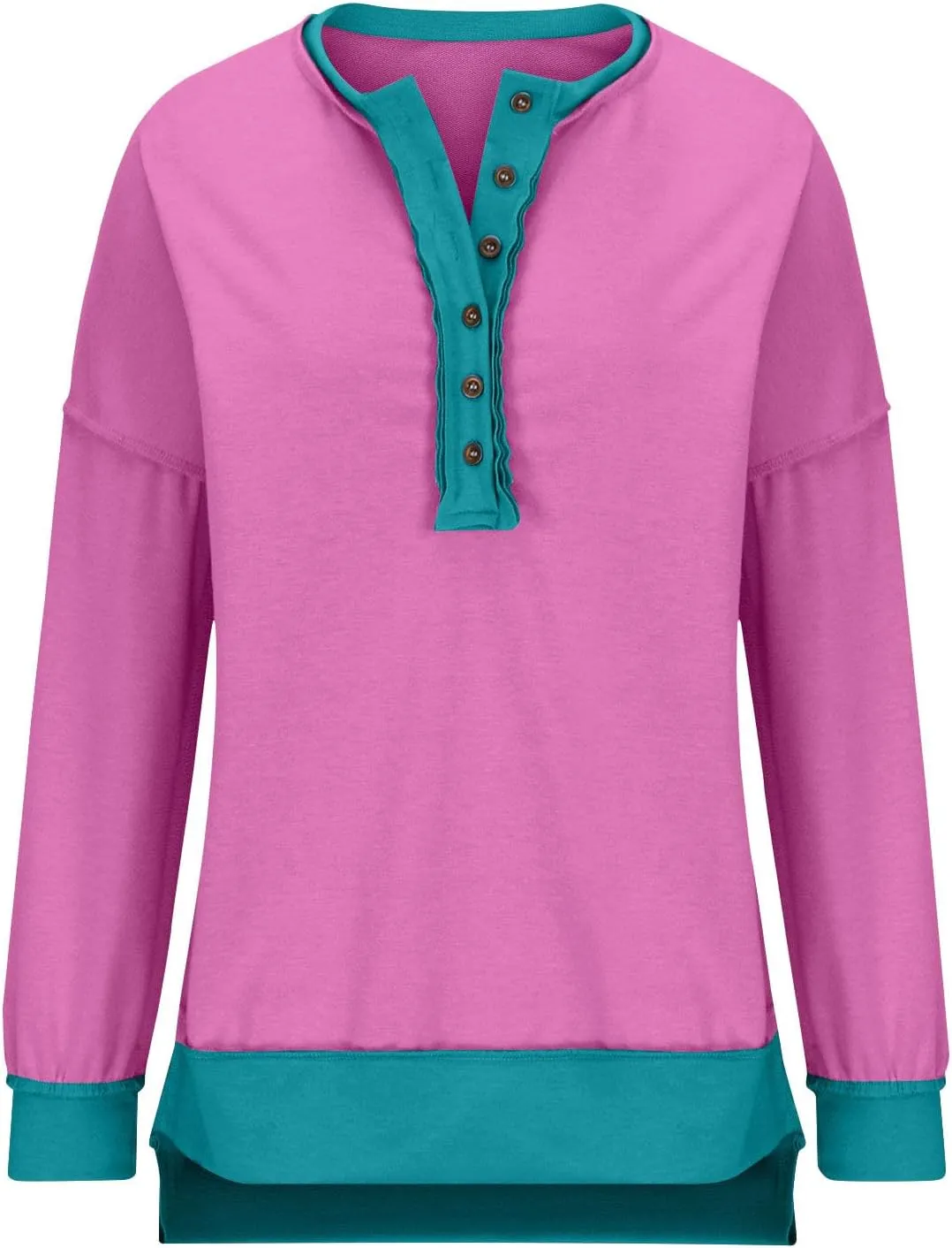 Women Fashion Oversized Long Sleeve Splicing Pullover Plain Color Tops Lightweight Sweatshirts Loose Fit Ribbed Top