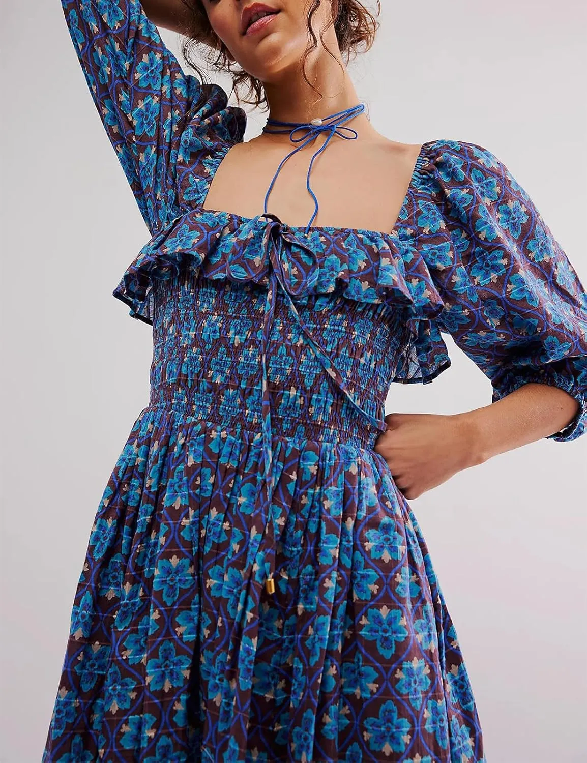 Women Floral Maxi Dresses Tie Shoulder Flowy Dress Relax Casual Summer Dress Y2k Boho Vacation Sundresses