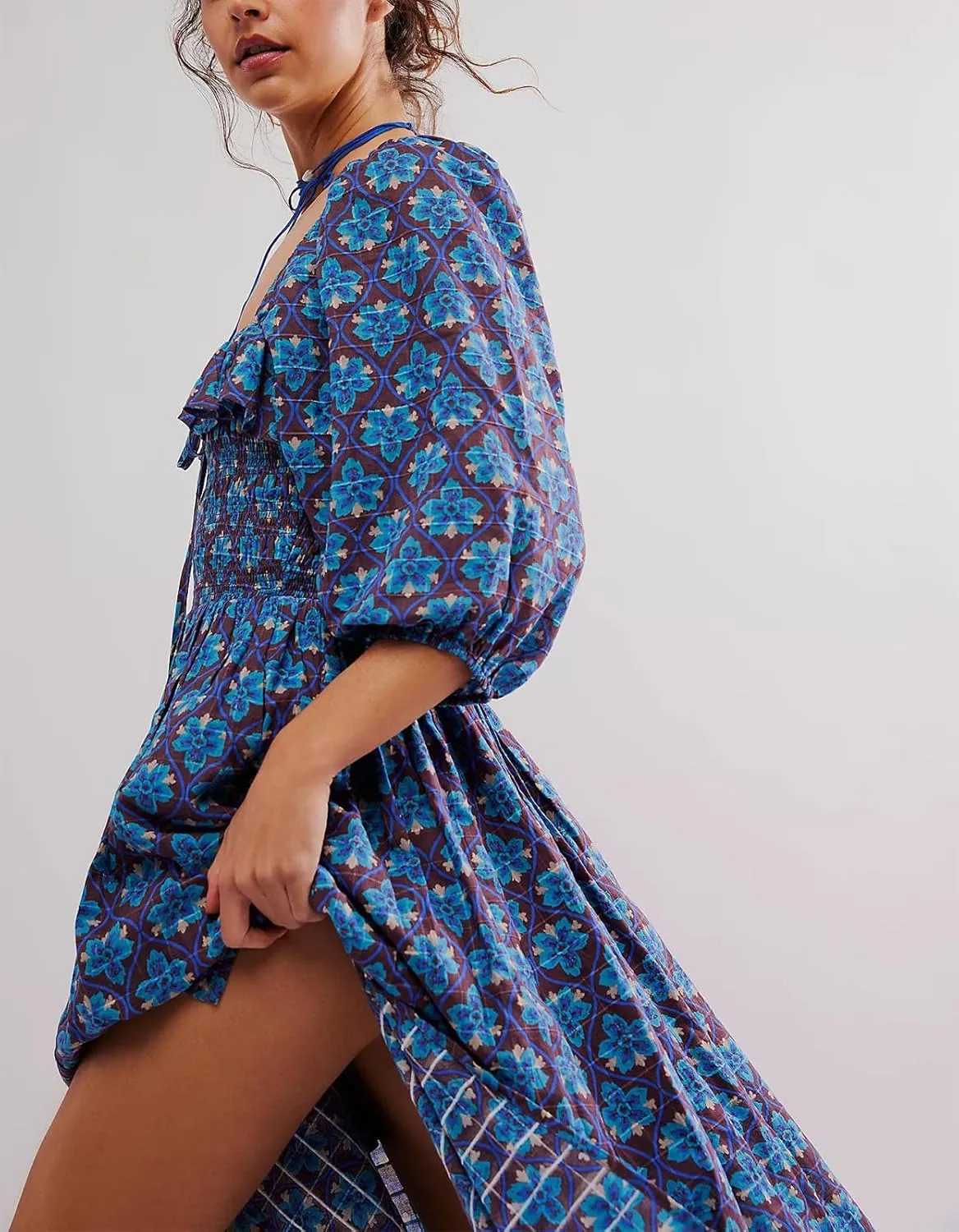 Women Floral Maxi Dresses Tie Shoulder Flowy Dress Relax Casual Summer Dress Y2k Boho Vacation Sundresses