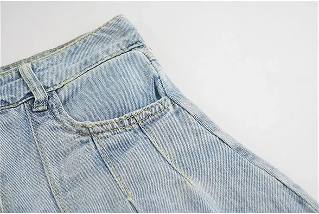 Women High Waist Denim Mini Skirt Korean Vintage Slimming Skirts Versatile Denim Button Leaf Pleated Skirts