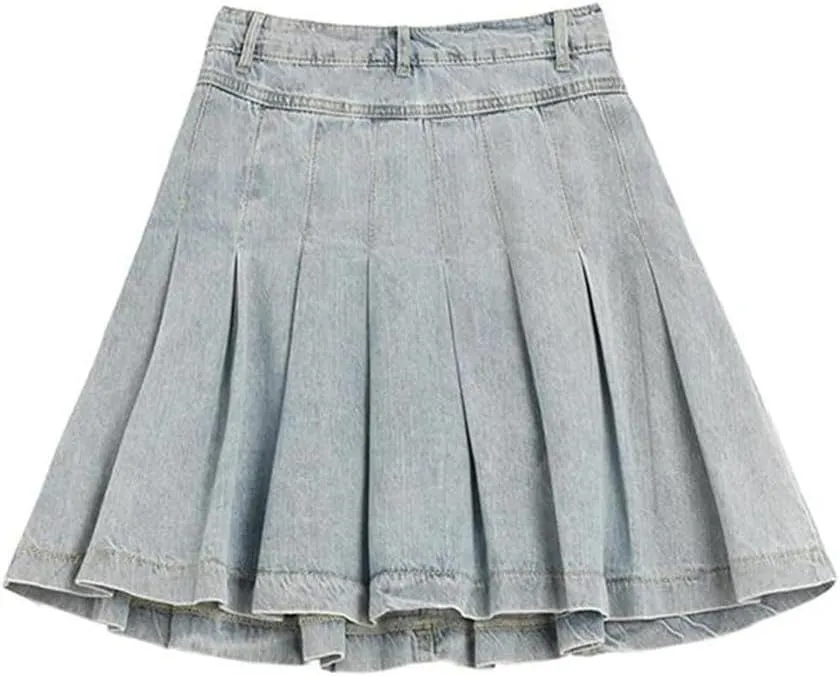 Women High Waist Denim Mini Skirt Korean Vintage Slimming Skirts Versatile Denim Button Leaf Pleated Skirts