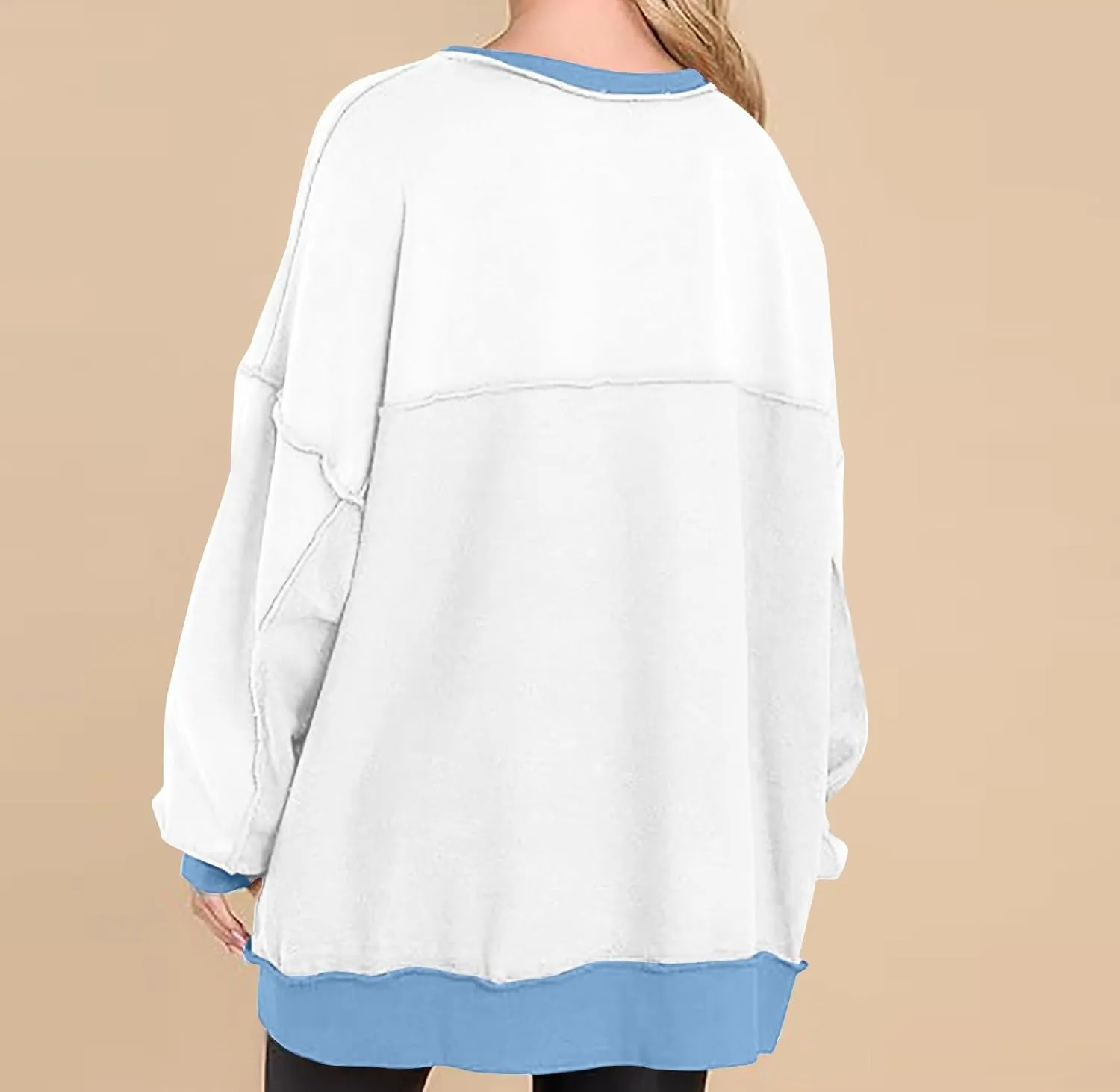 Women Long Sleeve Splicing Pullover Plain Color Tops Lightweight Sweatshirts Loose Fit Top Workout Shirts Outdoors